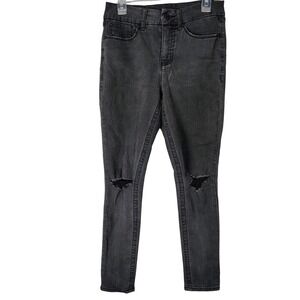 Seven7 Womens Skinny Jeans Faded Black Distressed Ripped Knee Size 8 Stretch